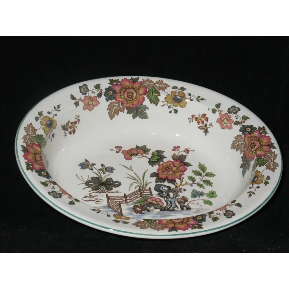 Wedgwood Eastern Flowers Oval Vegetable Serving Bowl Green‎ trim